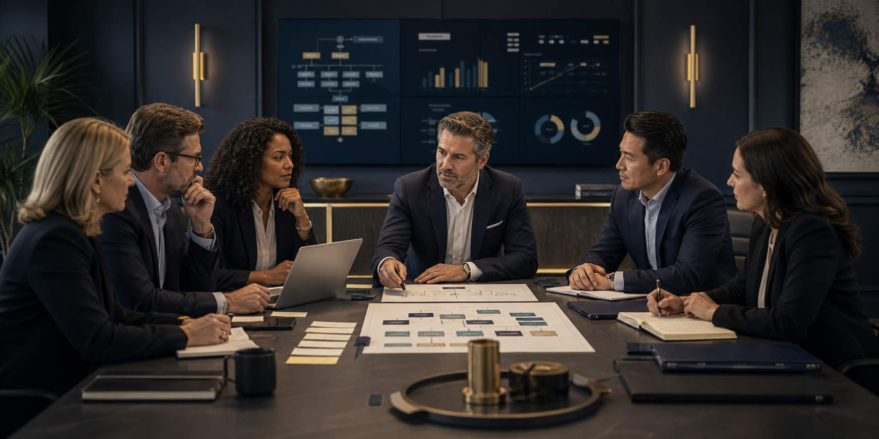 Executive team meeting about management systems